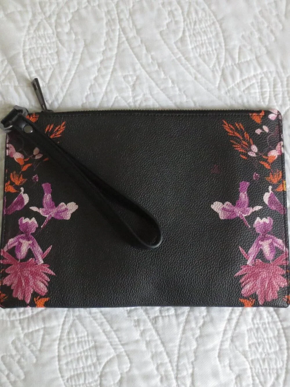 Whimsical Black Floral Purple & Pink Wristlet Purse